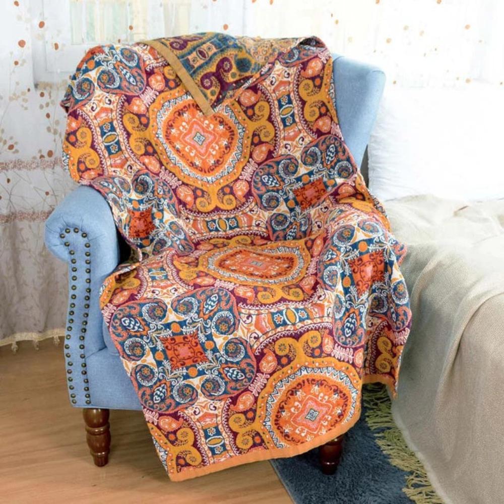 Stort badehåndklæde i bomuld med farverigt vintage boho-mønster