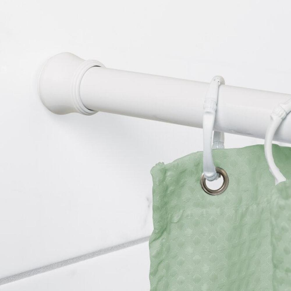Justerbar teleskopisk gardinstang uden boring i aluminium med gardin