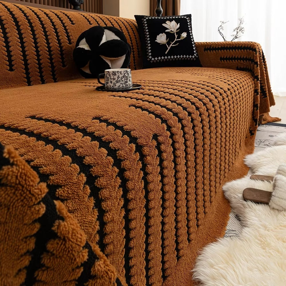 Tuftet sofabetræk i blød plys med vintagemønster på sofa