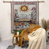 Boho vægtæppe med solen fra tarotkort i jacquardvævning