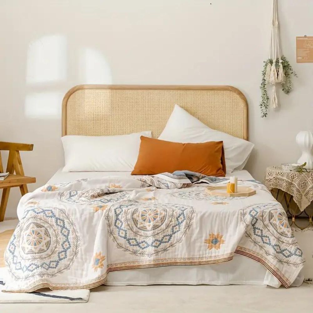 Bomuldstæppe med mandalamønster i boho-stil