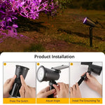 Solcellelampe med 9 LED lyser op i en have om aftenen