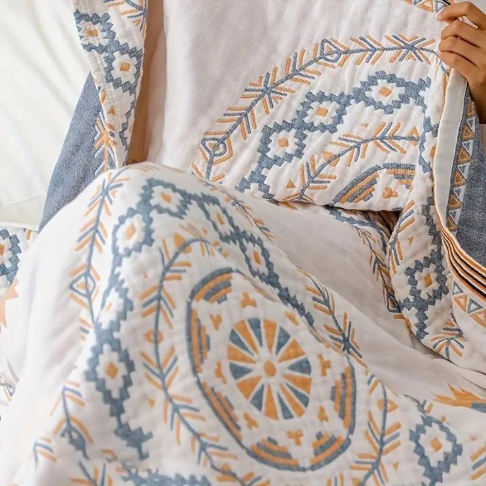 Bomuldstæppe med mandalamønster i boho-stil