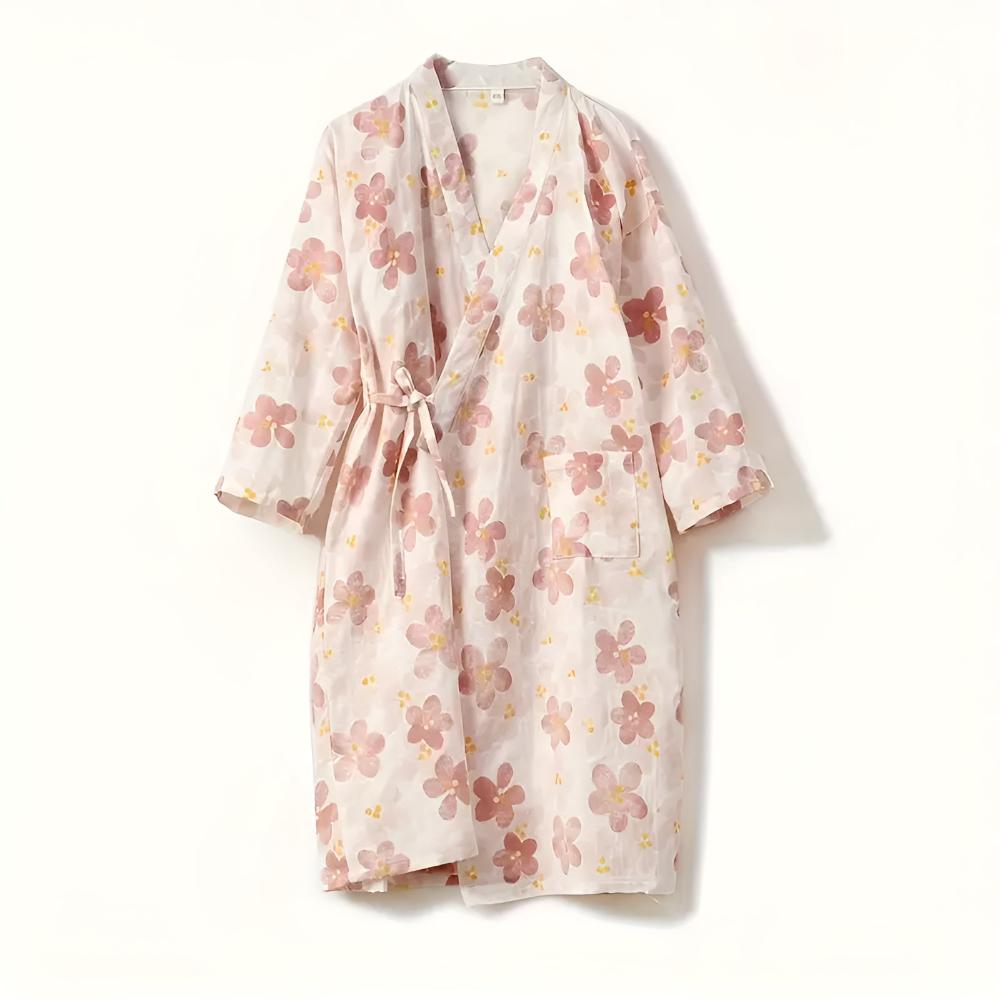 Badekåbe til kvinder i bomuld med blomstermønster i yukata-stil