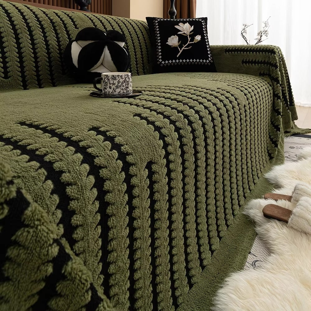 Tuftet sofabetræk i blød plys med vintagemønster på sofa