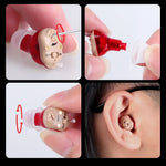Genopladelig høreforstærker med etui