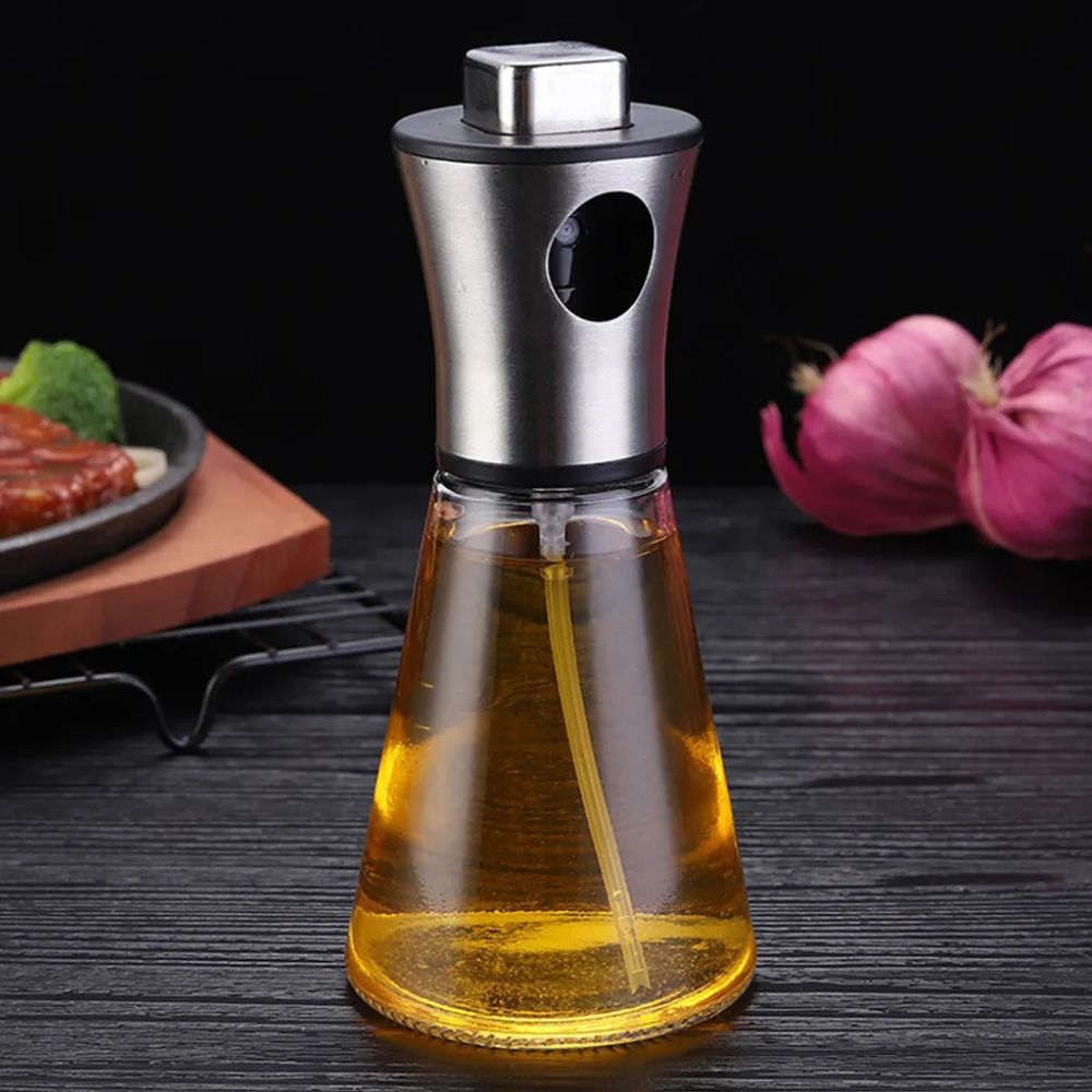 Oliesprayflaske i glas med pumpe i rustfrit stål, 200 ml