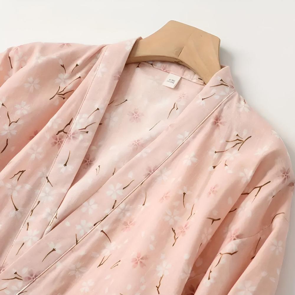 Badekåbe til kvinder i bomuld med blomstermønster i yukata-stil