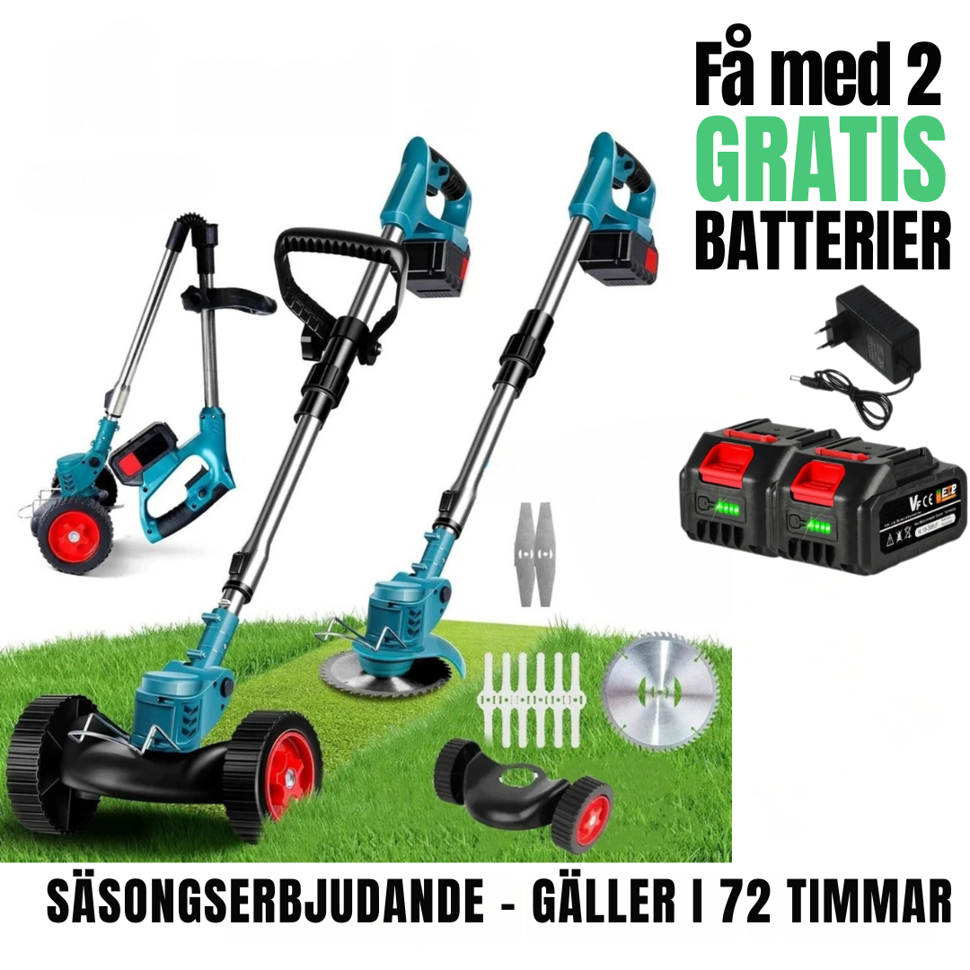 Trådløs foldbar græstrimmer 36V med hjul