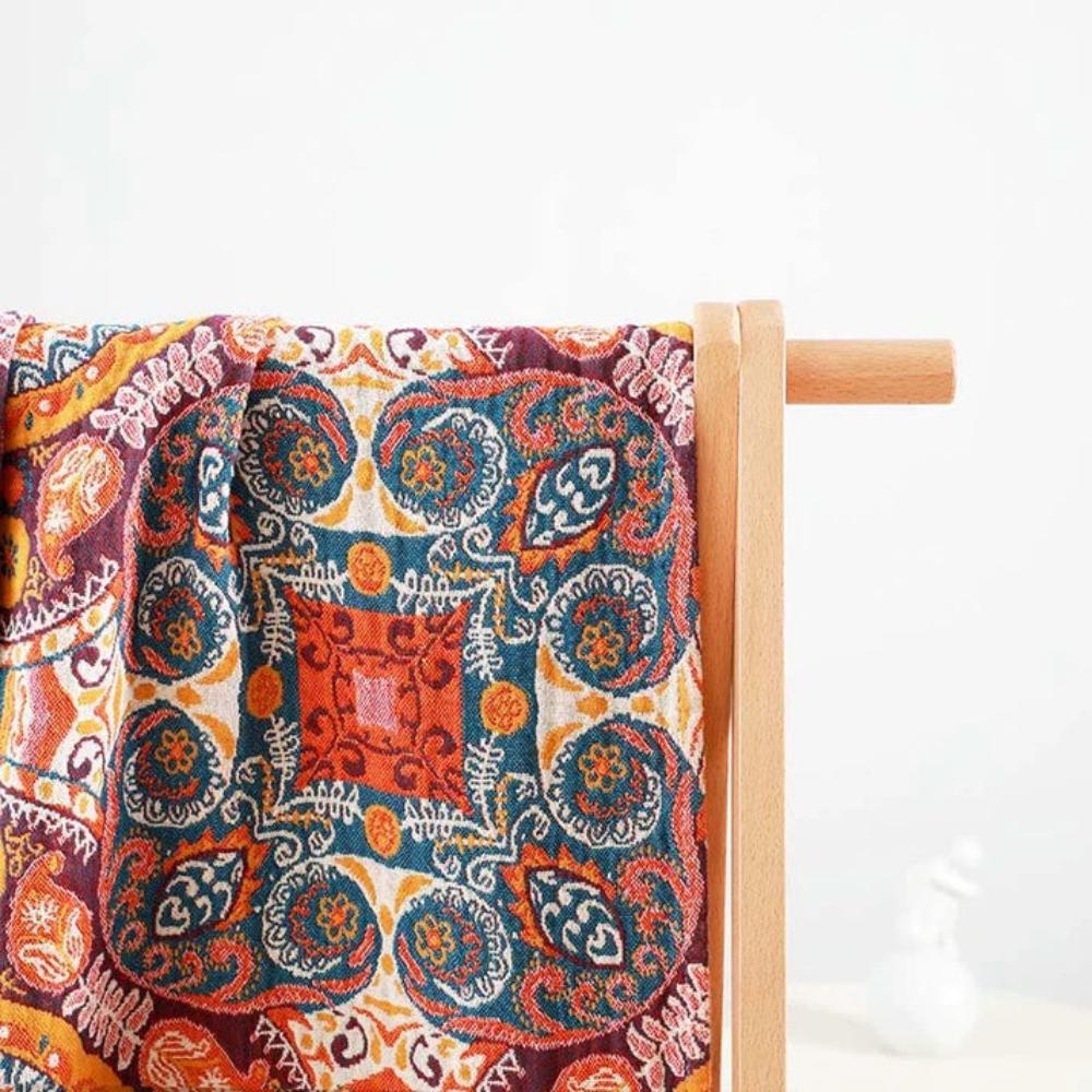 Stort badehåndklæde i bomuld med farverigt vintage boho-mønster