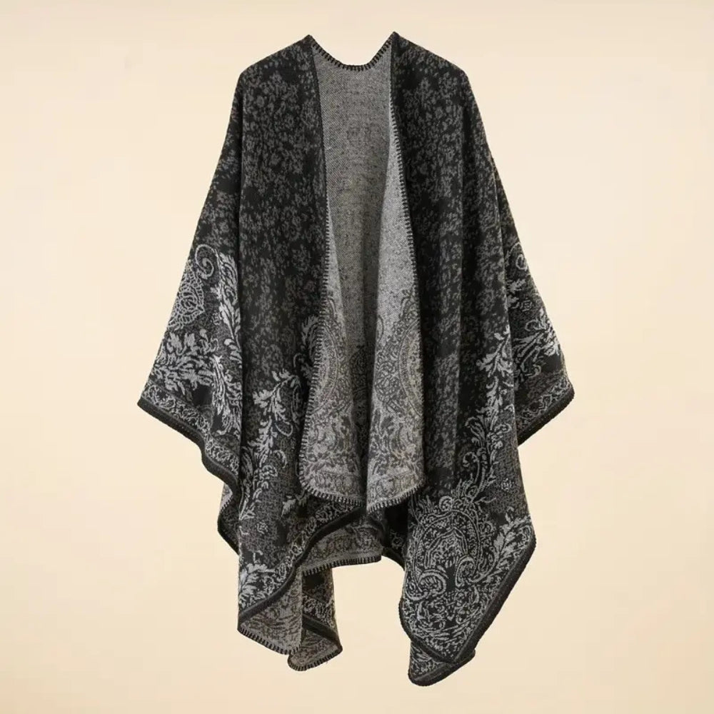 Sjal med barokmønster i jacquard over skuldrene