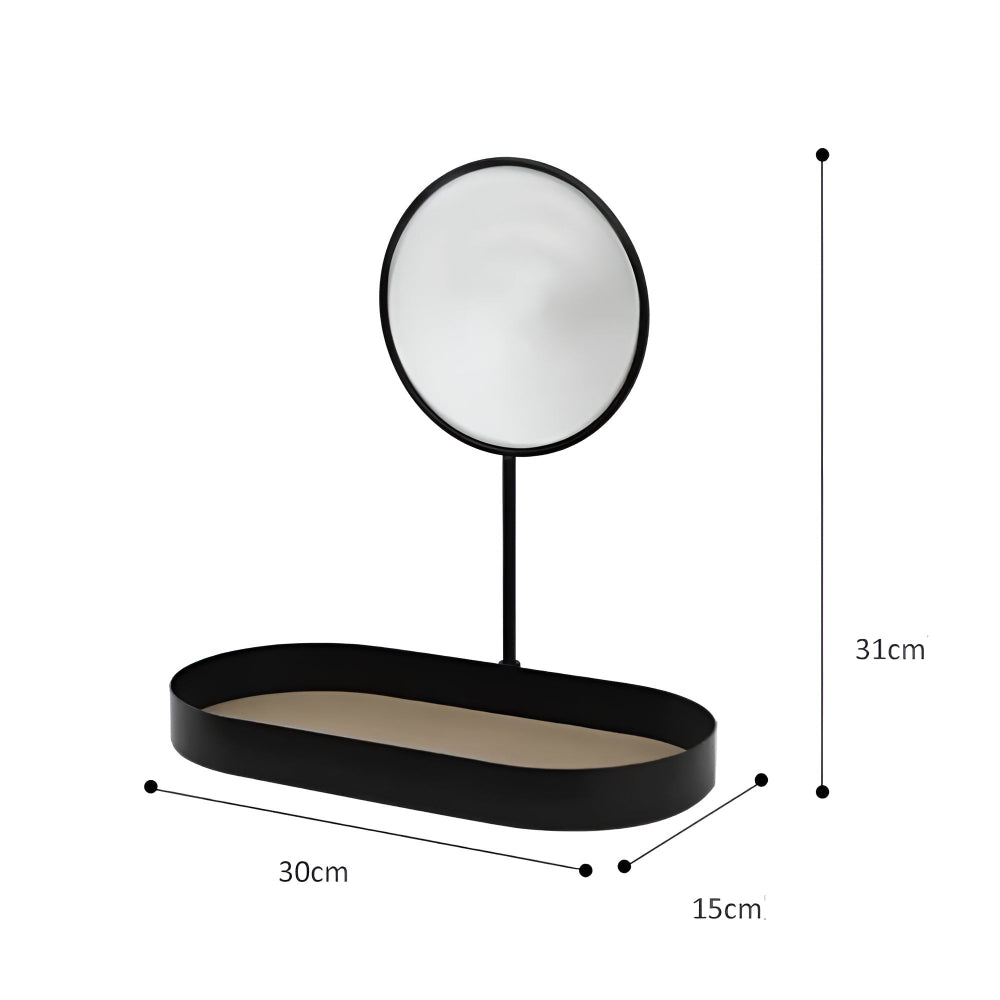 Makeupbakke i metal med aftageligt standspejl på toiletbord