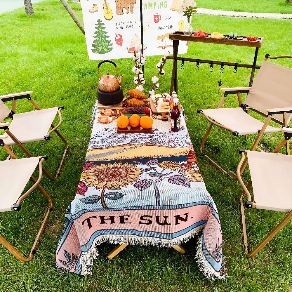 Boho vægtæppe med solen fra tarotkort i jacquardvævning