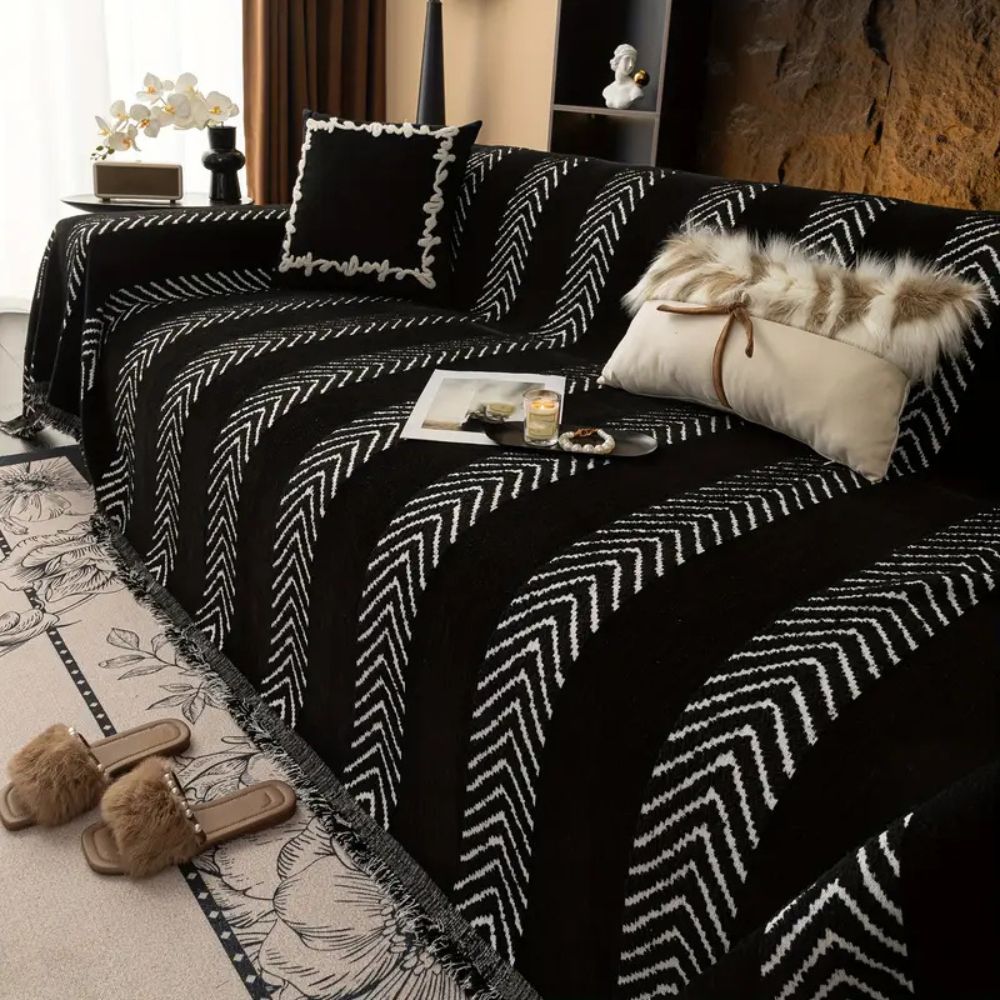 Boho sofabetræk med chevronmønster i mikrofiber på sofa