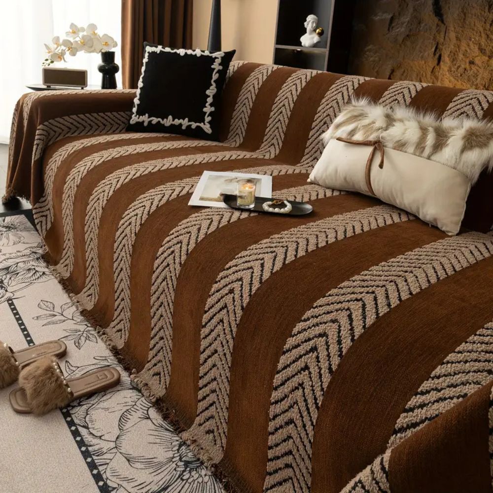 Boho sofabetræk med chevronmønster i mikrofiber på sofa