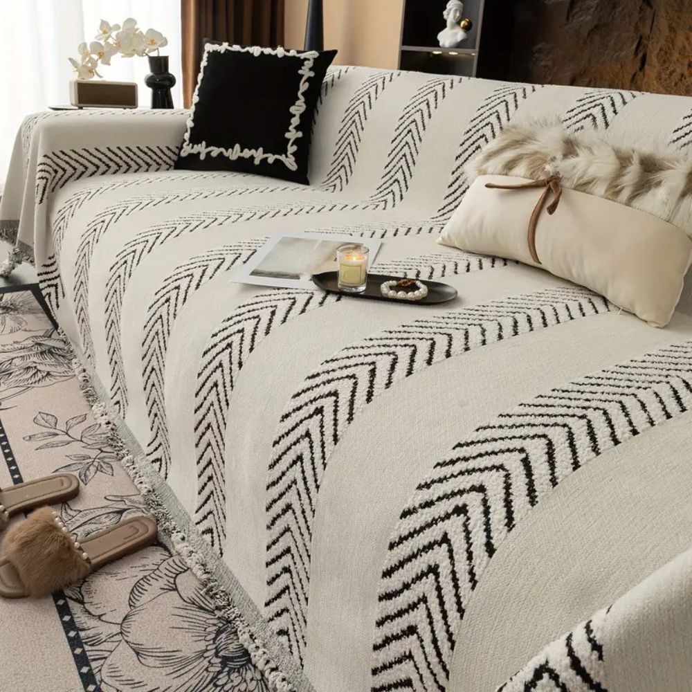 Boho sofabetræk med chevronmønster i mikrofiber på sofa