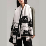 Vintertørklæde med kattemotiv i jacquard og blød mikrofiber