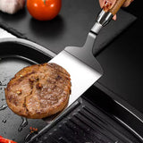 Stegespade i rustfrit stål med træhåndtag til køkken og grill