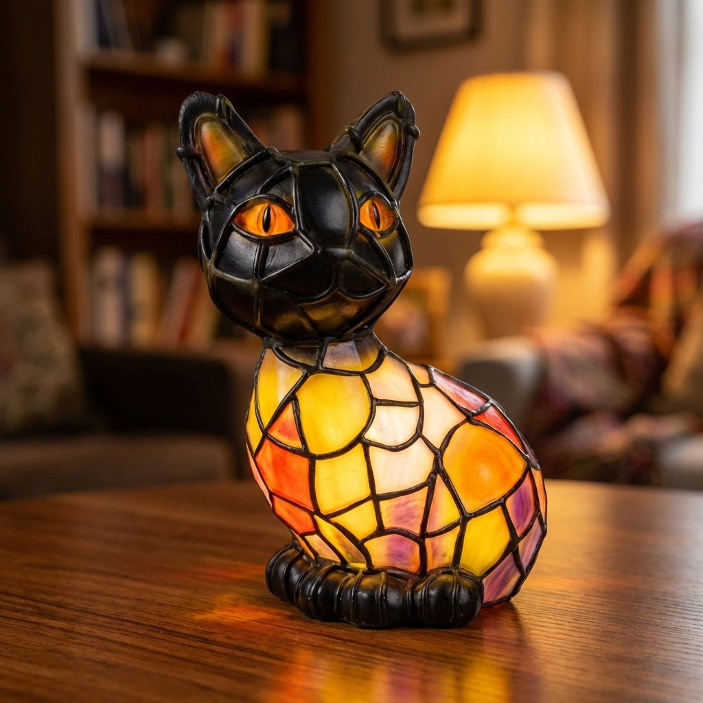 GlowCraft | Bordlampe Vintage - LED Kat Farvet Harpiks Design