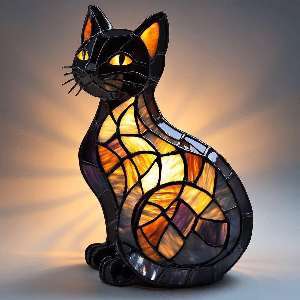 GlowCraft | Bordlampe Vintage - LED Kat Farvet Harpiks Design