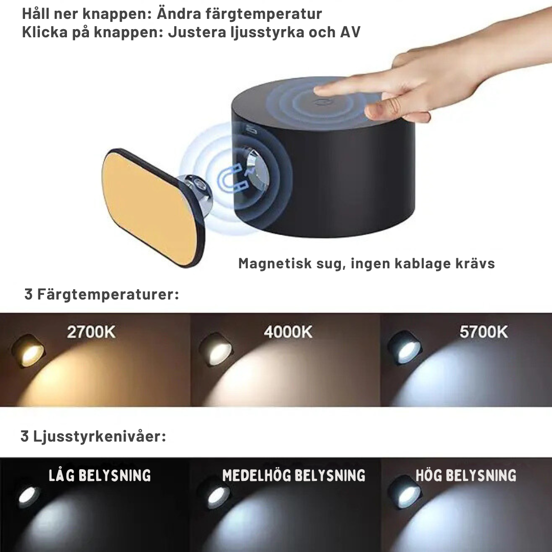 Trådløs magnetisk væglampe med fjernbetjening