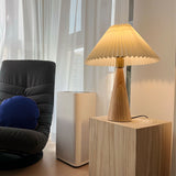 Japansk Minimalistisk Træ Plisseret Stof LED Bordlampe 1-Lys