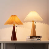 Japansk Minimalistisk Træ Plisseret Stof LED Bordlampe 1-Lys