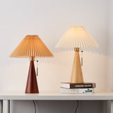 Japansk Minimalistisk Træ Plisseret Stof LED Bordlampe 1-Lys