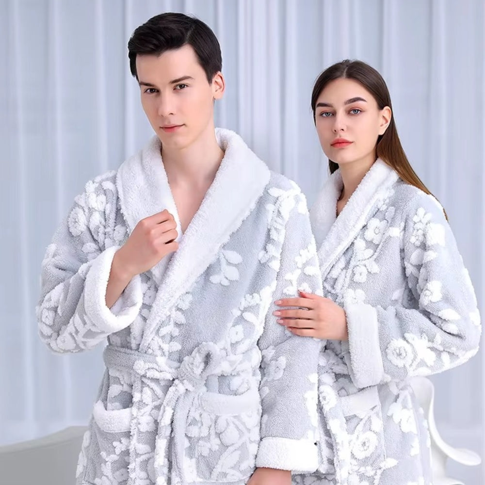 Luksuriøs badekåbe i jacquard med koralfleece til par