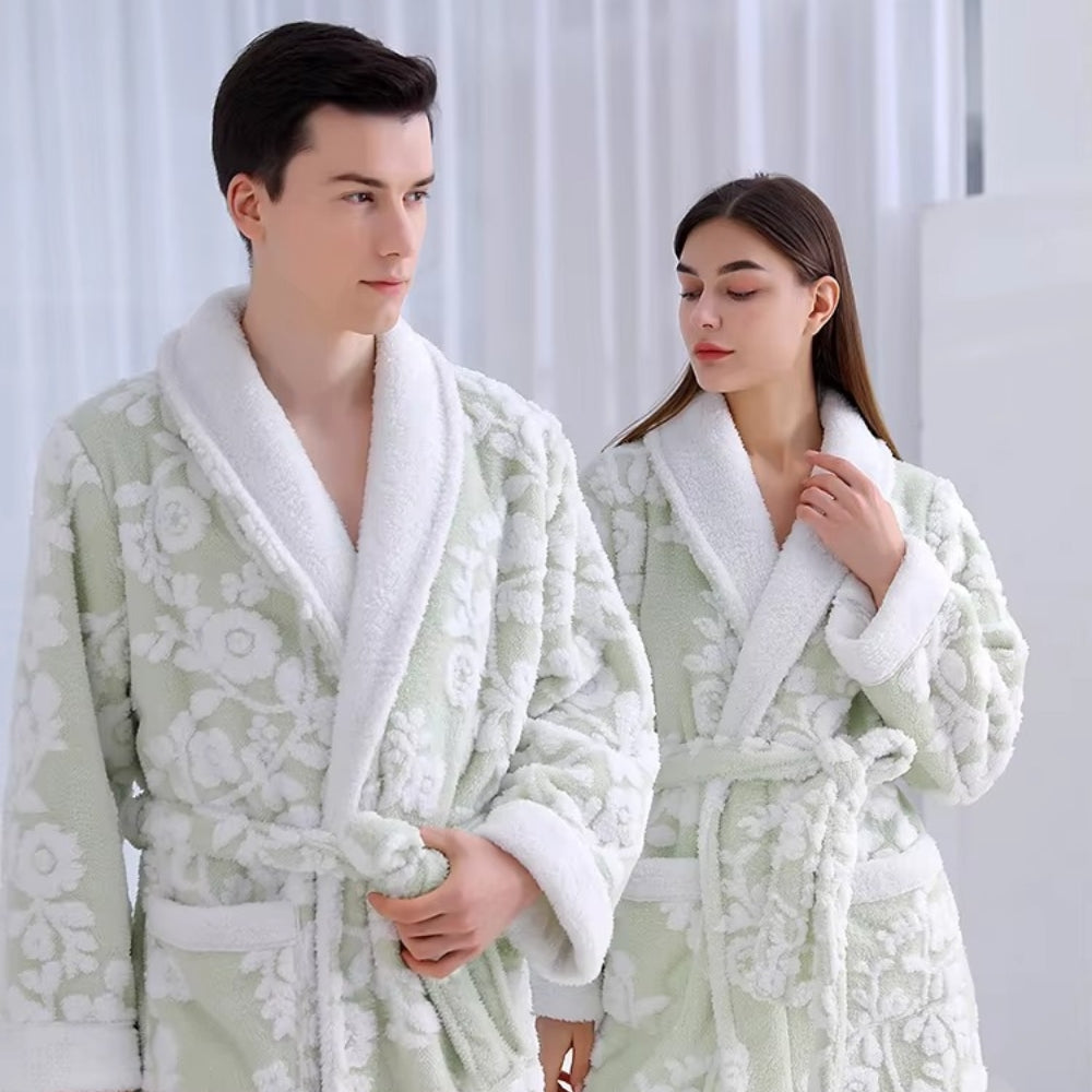 Luksuriøs badekåbe i jacquard med koralfleece til par