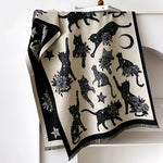 Tykt vintertørklæde med katteprint i vintagestil