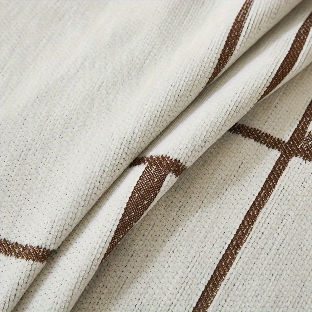 Vendbart boho sofabetræk i chenille med bølgestriber på sofa