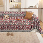 Boho sofabetræk i chenille med jacquardmønster og kvastekant på sofa